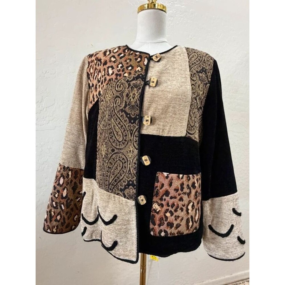 Julia K Leopard Paisley Patchwork Jacket L Y2K Boho Wearable Art